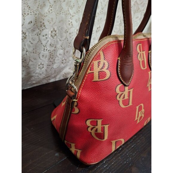 Dooney & Bourke Monogram Red Leather Medium Domed Satchel Handbag/Pre-owned-Grea - Picture 6 of 8